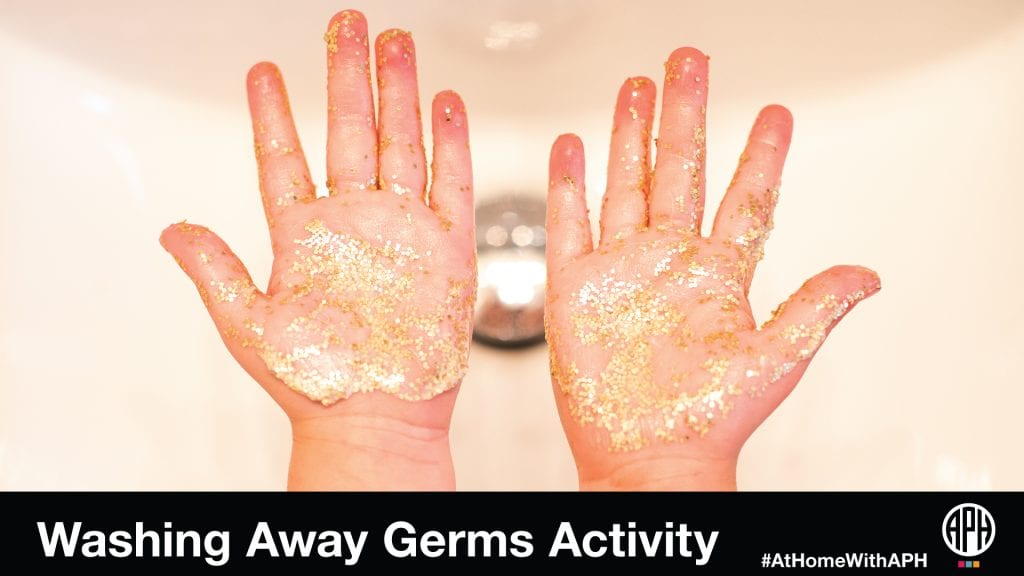 a child's hands covered in glitter. text reads 