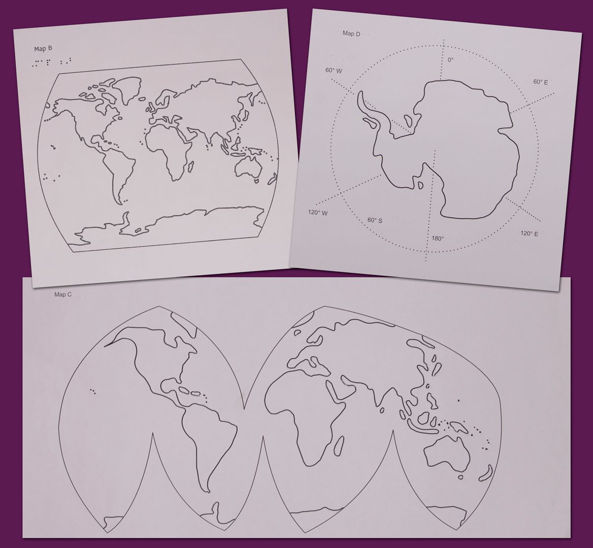 Paper-Maps-World-at-Your-Fingers_61-050-105-web three paper maps of the earth and continents